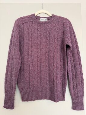 Wool Cable Knit Crewneck Sweater - Purple